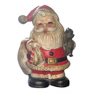 Homco Ceramic Santa Claus Bank w/ Teddy Bear & Stopper Christmas 1985 EUC